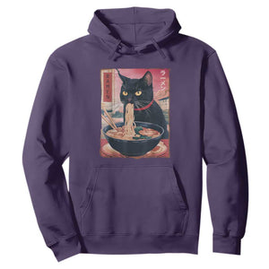 Sarcastic Black Cat Eating Ramen Hoodie Funny Japanese Kawaii Cats Anime Graphic TS02 Purple Print Your Wear