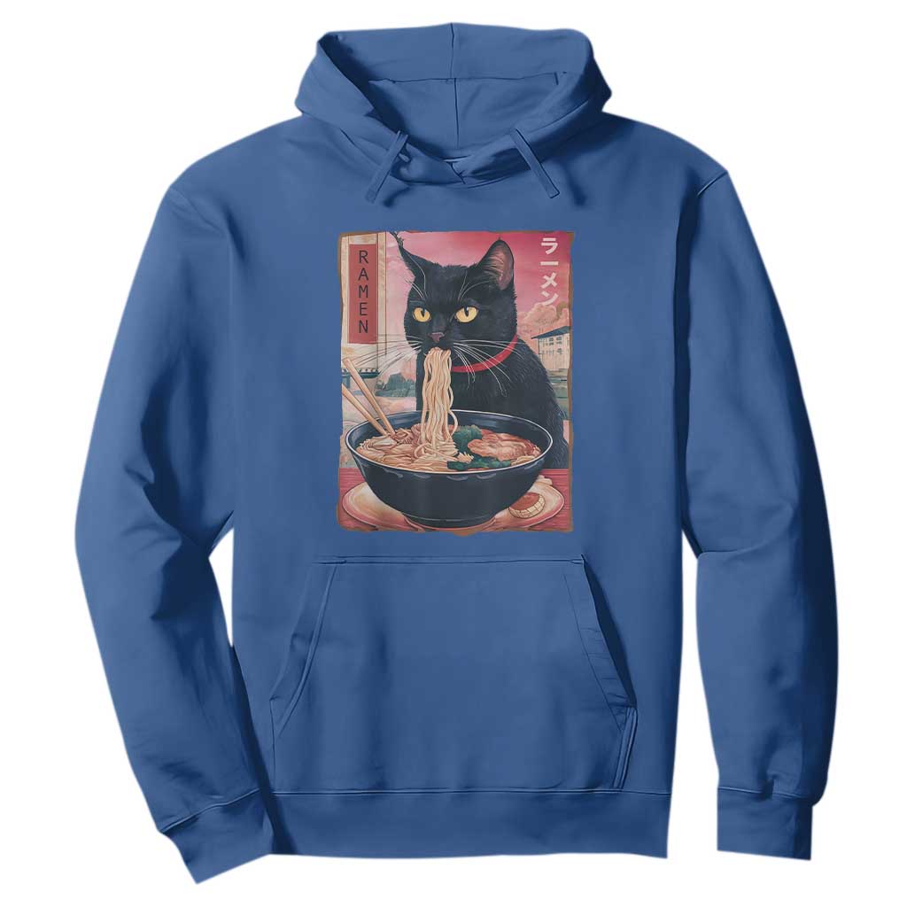 Sarcastic Black Cat Eating Ramen Hoodie Funny Japanese Kawaii Cats Anime Graphic TS02 Royal Blue Print Your Wear