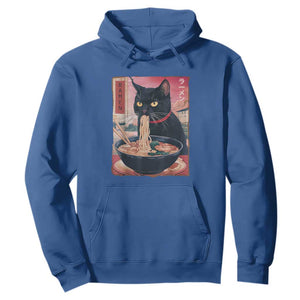 Sarcastic Black Cat Eating Ramen Hoodie Funny Japanese Kawaii Cats Anime Graphic TS02 Royal Blue Print Your Wear