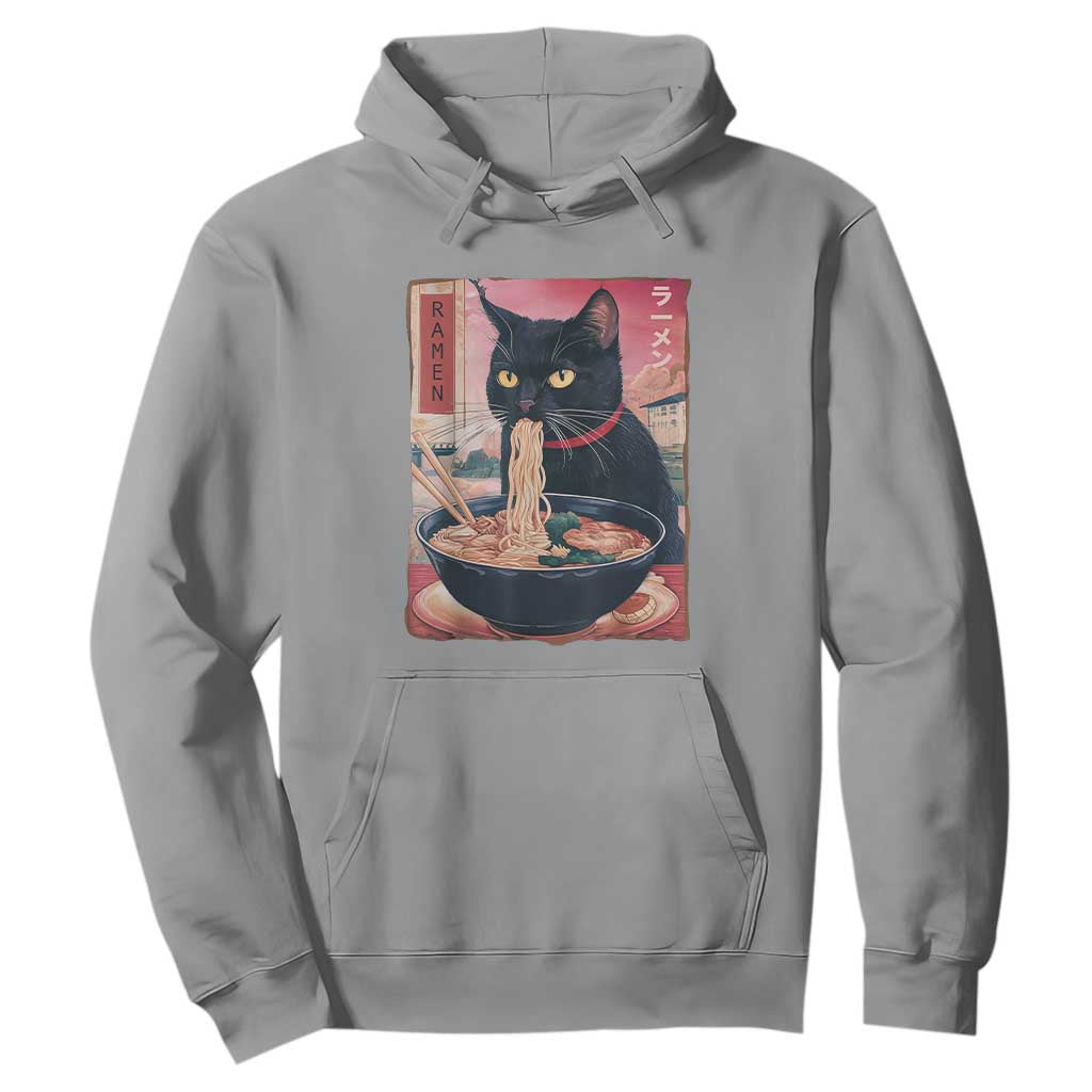 Sarcastic Black Cat Eating Ramen Hoodie Funny Japanese Kawaii Cats Anime Graphic TS02 Sport Gray Print Your Wear