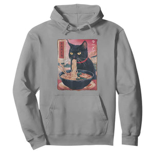 Sarcastic Black Cat Eating Ramen Hoodie Funny Japanese Kawaii Cats Anime Graphic TS02 Sport Gray Print Your Wear