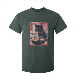 Sarcastic Black Cat Eating Ramen T Shirt For Kid Funny Japanese Kawaii Cats Anime Graphic TS02 Dark Forest Green Print Your Wear