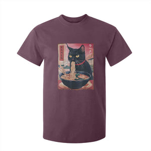 Sarcastic Black Cat Eating Ramen T Shirt For Kid Funny Japanese Kawaii Cats Anime Graphic TS02 Maroon Print Your Wear