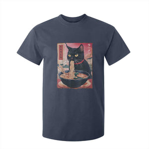 Sarcastic Black Cat Eating Ramen T Shirt For Kid Funny Japanese Kawaii Cats Anime Graphic TS02 Navy Print Your Wear