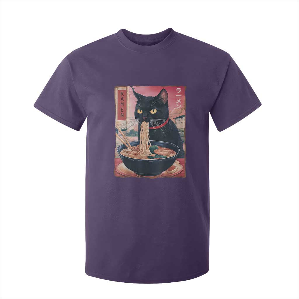 Sarcastic Black Cat Eating Ramen T Shirt For Kid Funny Japanese Kawaii Cats Anime Graphic TS02 Purple Print Your Wear