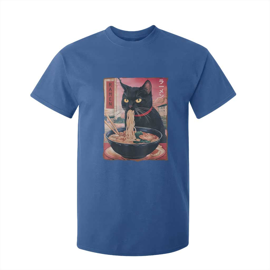 Sarcastic Black Cat Eating Ramen T Shirt For Kid Funny Japanese Kawaii Cats Anime Graphic TS02 Royal Blue Print Your Wear
