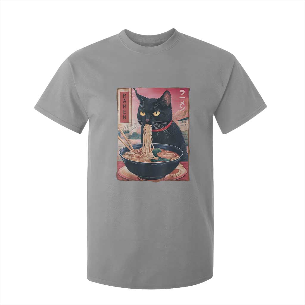 Sarcastic Black Cat Eating Ramen T Shirt For Kid Funny Japanese Kawaii Cats Anime Graphic TS02 Sport Gray Print Your Wear