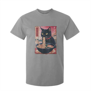 Sarcastic Black Cat Eating Ramen T Shirt For Kid Funny Japanese Kawaii Cats Anime Graphic TS02 Sport Gray Print Your Wear