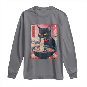 Sarcastic Black Cat Eating Ramen Long Sleeve Shirt Funny Japanese Kawaii Cats Anime Graphic TS02 Charcoal Print Your Wear