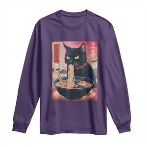 Sarcastic Black Cat Eating Ramen Long Sleeve Shirt Funny Japanese Kawaii Cats Anime Graphic TS02 Purple Print Your Wear