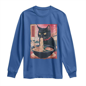 Sarcastic Black Cat Eating Ramen Long Sleeve Shirt Funny Japanese Kawaii Cats Anime Graphic TS02 Royal Blue Print Your Wear