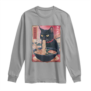 Sarcastic Black Cat Eating Ramen Long Sleeve Shirt Funny Japanese Kawaii Cats Anime Graphic TS02 Sport Gray Print Your Wear