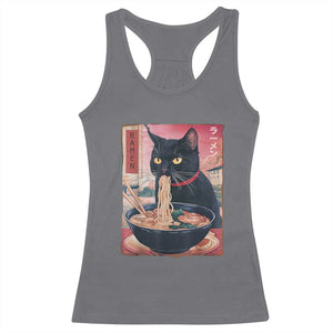 Sarcastic Black Cat Eating Ramen Racerback Tank Top Funny Japanese Kawaii Cats Anime Graphic TS02 Charcoal Print Your Wear