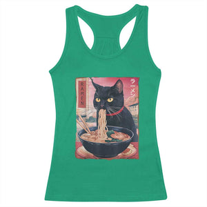 Sarcastic Black Cat Eating Ramen Racerback Tank Top Funny Japanese Kawaii Cats Anime Graphic TS02 Irish Green Print Your Wear
