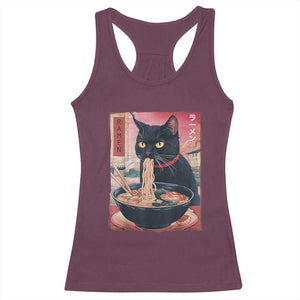 Sarcastic Black Cat Eating Ramen Racerback Tank Top Funny Japanese Kawaii Cats Anime Graphic TS02 Maroon Print Your Wear
