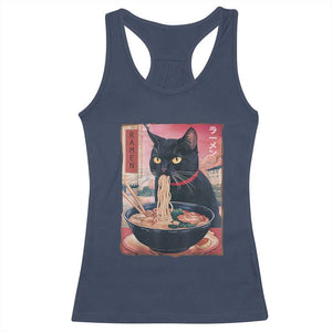 Sarcastic Black Cat Eating Ramen Racerback Tank Top Funny Japanese Kawaii Cats Anime Graphic TS02 Navy Print Your Wear