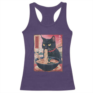 Sarcastic Black Cat Eating Ramen Racerback Tank Top Funny Japanese Kawaii Cats Anime Graphic TS02 Purple Print Your Wear