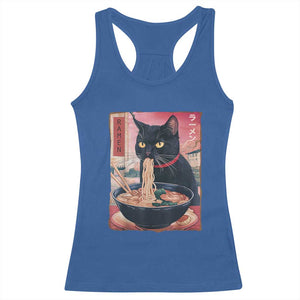 Sarcastic Black Cat Eating Ramen Racerback Tank Top Funny Japanese Kawaii Cats Anime Graphic TS02 Royal Blue Print Your Wear