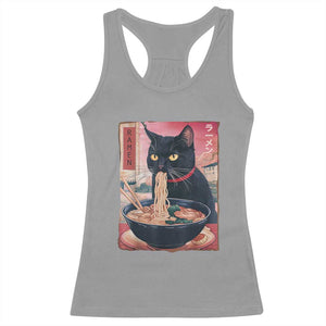 Sarcastic Black Cat Eating Ramen Racerback Tank Top Funny Japanese Kawaii Cats Anime Graphic TS02 Sport Gray Print Your Wear