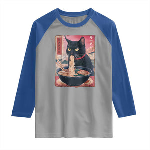 Sarcastic Black Cat Eating Ramen Raglan Shirt Funny Japanese Kawaii Cats Anime Graphic TS02 Sport Gray Royal Print Your Wear