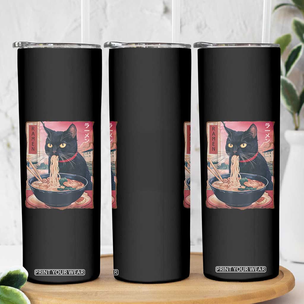 Sarcastic Black Cat Eating Ramen Skinny Tumbler Funny Japanese Kawaii Cats Anime Graphic TS02 Print Your Wear
