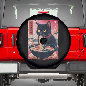 Sarcastic Black Cat Eating Ramen Spare Tire Cover Funny Japanese Kawaii Cats Anime Graphic TS02 Black Print Your Wear
