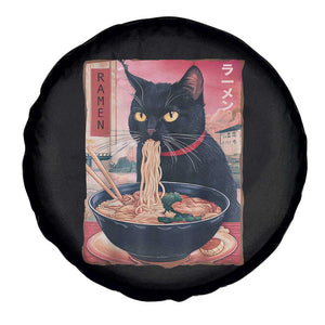 Sarcastic Black Cat Eating Ramen Spare Tire Cover Funny Japanese Kawaii Cats Anime Graphic TS02 Print Your Wear