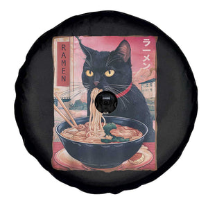 Sarcastic Black Cat Eating Ramen Spare Tire Cover Funny Japanese Kawaii Cats Anime Graphic TS02 Print Your Wear