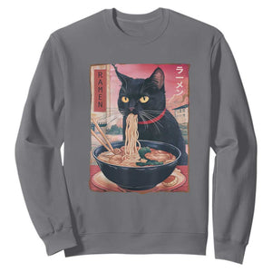 Sarcastic Black Cat Eating Ramen Sweatshirt Funny Japanese Kawaii Cats Anime Graphic TS02 Charcoal Print Your Wear