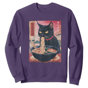 Sarcastic Black Cat Eating Ramen Sweatshirt Funny Japanese Kawaii Cats Anime Graphic TS02 Purple Print Your Wear