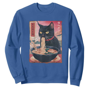 Sarcastic Black Cat Eating Ramen Sweatshirt Funny Japanese Kawaii Cats Anime Graphic TS02 Royal Blue Print Your Wear