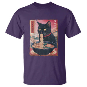 Sarcastic Black Cat Eating Ramen T Shirt Funny Japanese Kawaii Cats Anime Graphic TS02 Purple Print Your Wear