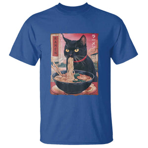 Sarcastic Black Cat Eating Ramen T Shirt Funny Japanese Kawaii Cats Anime Graphic TS02 Royal Blue Print Your Wear