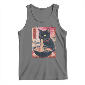 Sarcastic Black Cat Eating Ramen Tank Top Funny Japanese Kawaii Cats Anime Graphic TS02 Black Heather Print Your Wear