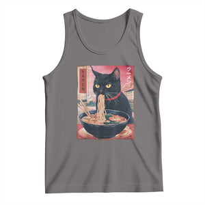 Sarcastic Black Cat Eating Ramen Tank Top Funny Japanese Kawaii Cats Anime Graphic TS02 Deep Heather Print Your Wear