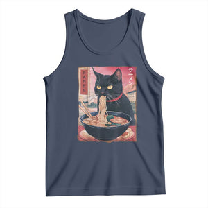 Sarcastic Black Cat Eating Ramen Tank Top Funny Japanese Kawaii Cats Anime Graphic TS02 Navy Print Your Wear