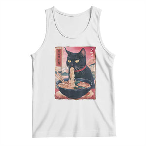 Sarcastic Black Cat Eating Ramen Tank Top Funny Japanese Kawaii Cats Anime Graphic TS02 White Print Your Wear
