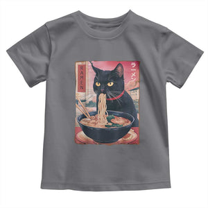 Sarcastic Black Cat Eating Ramen Toddler T Shirt Funny Japanese Kawaii Cats Anime Graphic TS02 Charcoal Print Your Wear