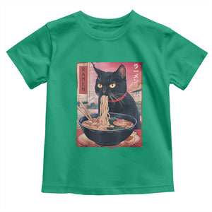 Sarcastic Black Cat Eating Ramen Toddler T Shirt Funny Japanese Kawaii Cats Anime Graphic TS02 Irish Green Print Your Wear