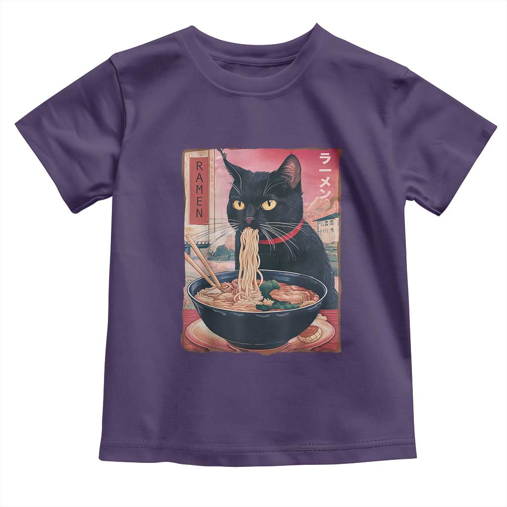 Sarcastic Black Cat Eating Ramen Toddler T Shirt Funny Japanese Kawaii Cats Anime Graphic TS02 Purple Print Your Wear