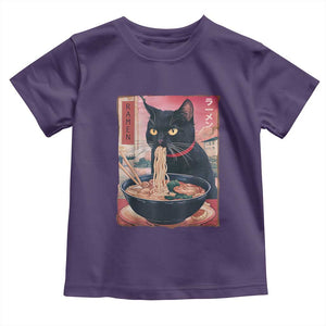 Sarcastic Black Cat Eating Ramen Toddler T Shirt Funny Japanese Kawaii Cats Anime Graphic TS02 Purple Print Your Wear