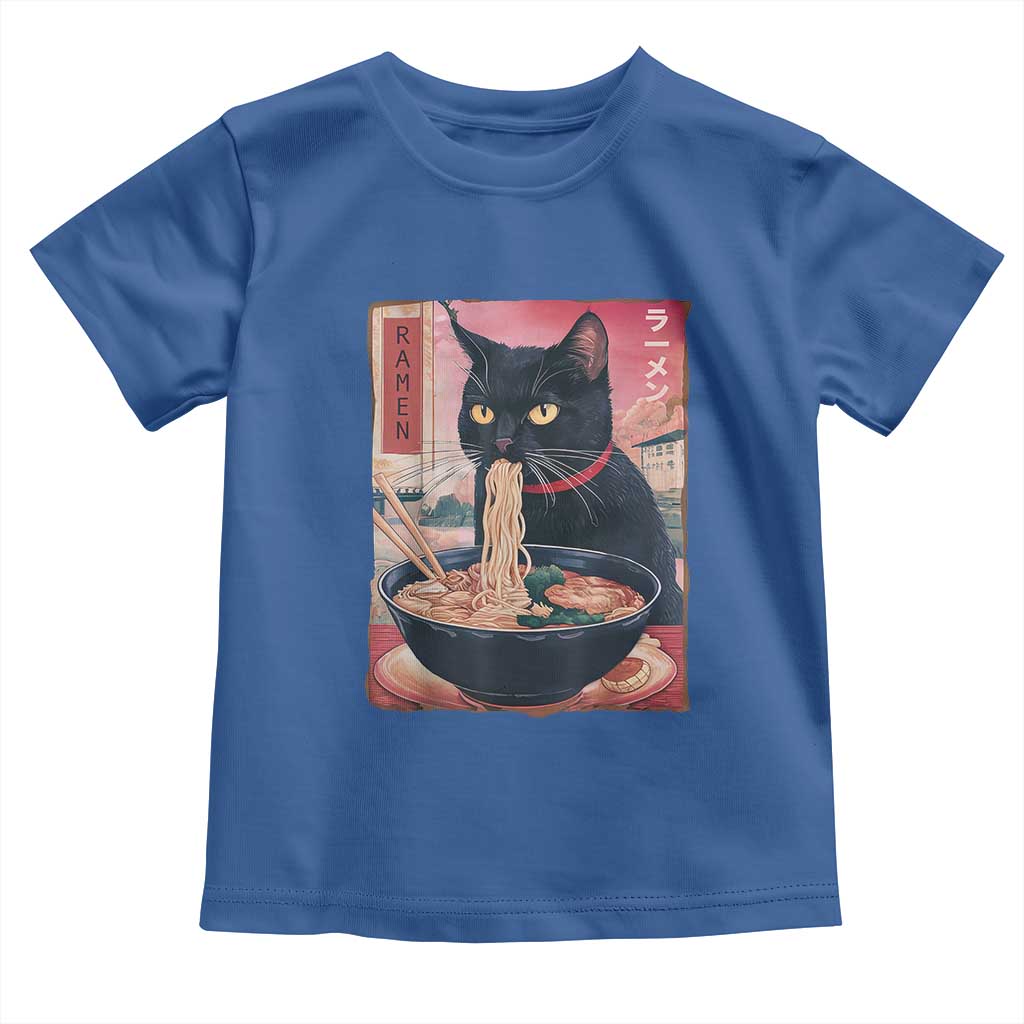 Sarcastic Black Cat Eating Ramen Toddler T Shirt Funny Japanese Kawaii Cats Anime Graphic TS02 Royal Blue Print Your Wear