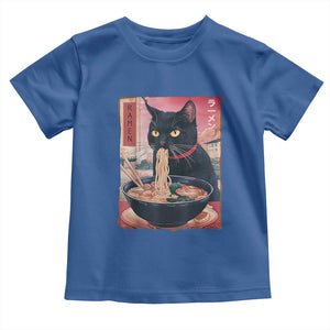 Sarcastic Black Cat Eating Ramen Toddler T Shirt Funny Japanese Kawaii Cats Anime Graphic TS02 Royal Blue Print Your Wear