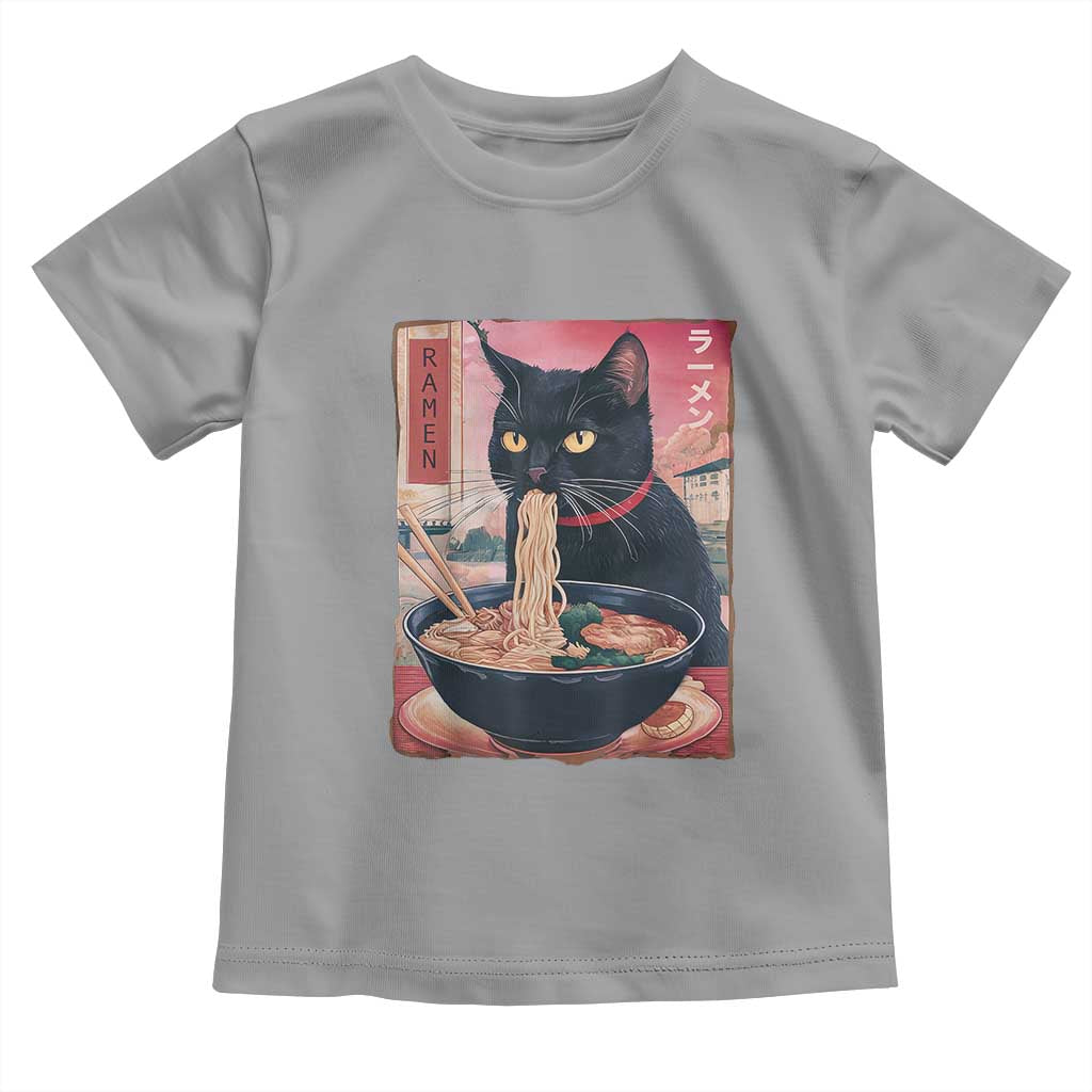 Sarcastic Black Cat Eating Ramen Toddler T Shirt Funny Japanese Kawaii Cats Anime Graphic TS02 Sport Gray Print Your Wear