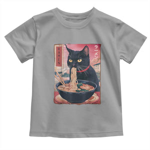 Sarcastic Black Cat Eating Ramen Toddler T Shirt Funny Japanese Kawaii Cats Anime Graphic TS02 Sport Gray Print Your Wear
