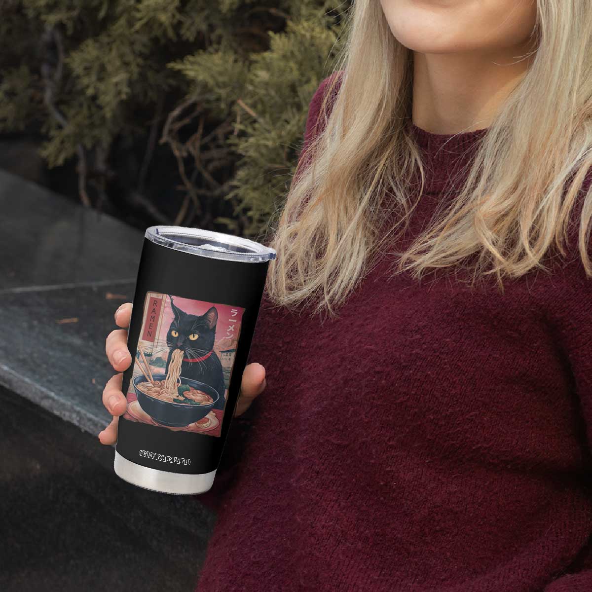 Sarcastic Black Cat Eating Ramen Tumbler Cup Funny Japanese Kawaii Cats Anime Graphic TS02 Print Your Wear