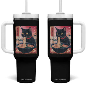 Sarcastic Black Cat Eating Ramen Tumbler With Handle Funny Japanese Kawaii Cats Anime Graphic TS02 One Size: 40 oz Black Print Your Wear
