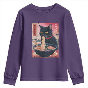 Sarcastic Black Cat Eating Ramen Youth Sweatshirt Funny Japanese Kawaii Cats Anime Graphic TS02 Purple Print Your Wear