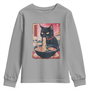Sarcastic Black Cat Eating Ramen Youth Sweatshirt Funny Japanese Kawaii Cats Anime Graphic TS02 Sport Gray Print Your Wear