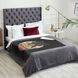 Kawaii Black Cat Eating Ramen Throw Blanket Funny Graphic Japanese Kawaii Anime Inspo TS02 Print Your Wear